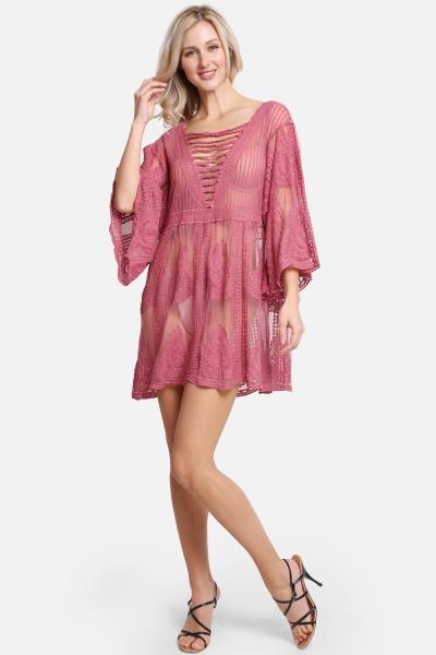 LEAF PATTERN LACE COVER UP
