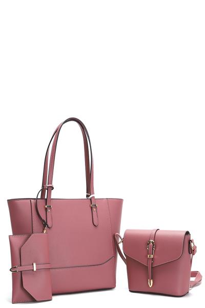 3IN1 PLAIN TOTE BAG WITH MINI BAG AND CLUTCH SET