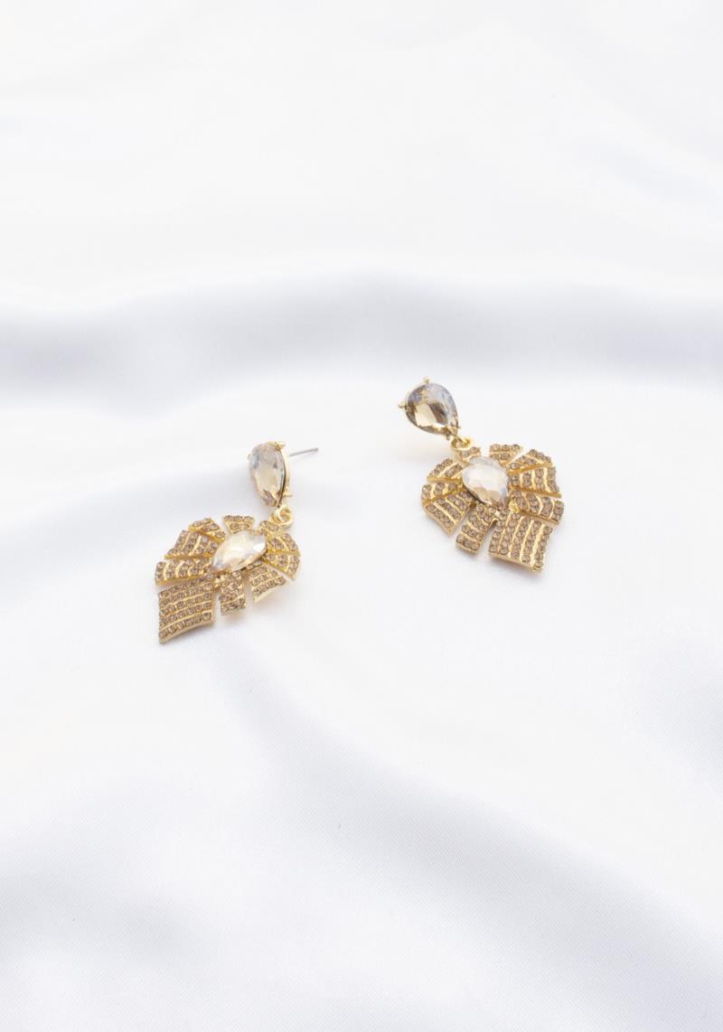 LEAF SHAPE RHINESTONE DANGLE EARRING