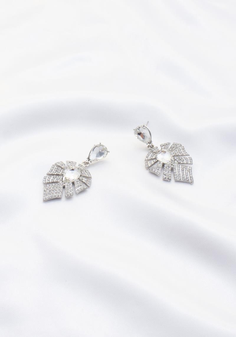 LEAF SHAPE RHINESTONE DANGLE EARRING