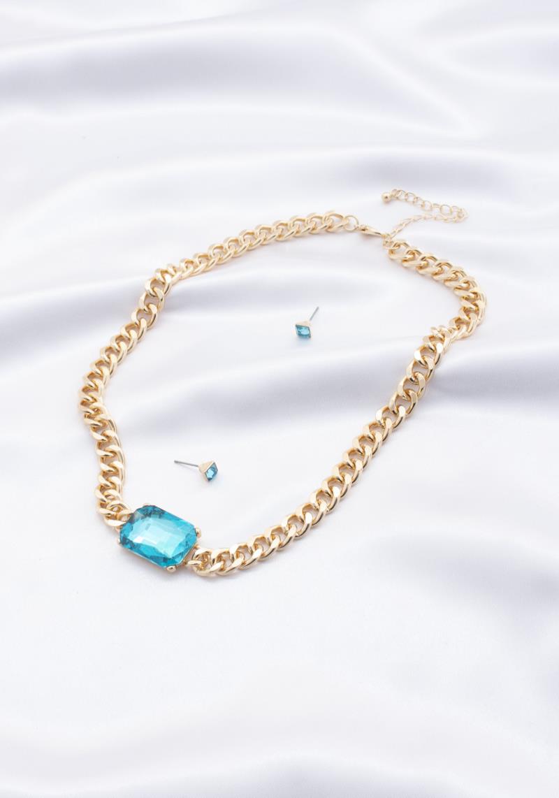 RECTANGLE CRYSTAL CURB NECKLACE
