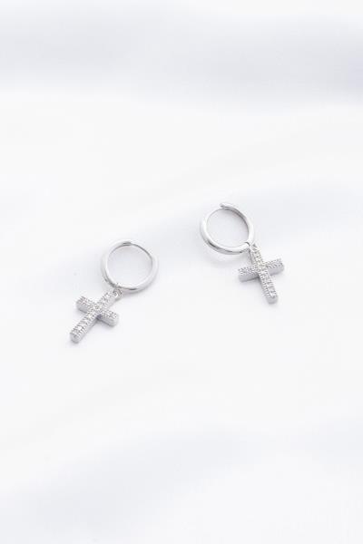 CROSS CRYSTAL MINI HOOP EARRING