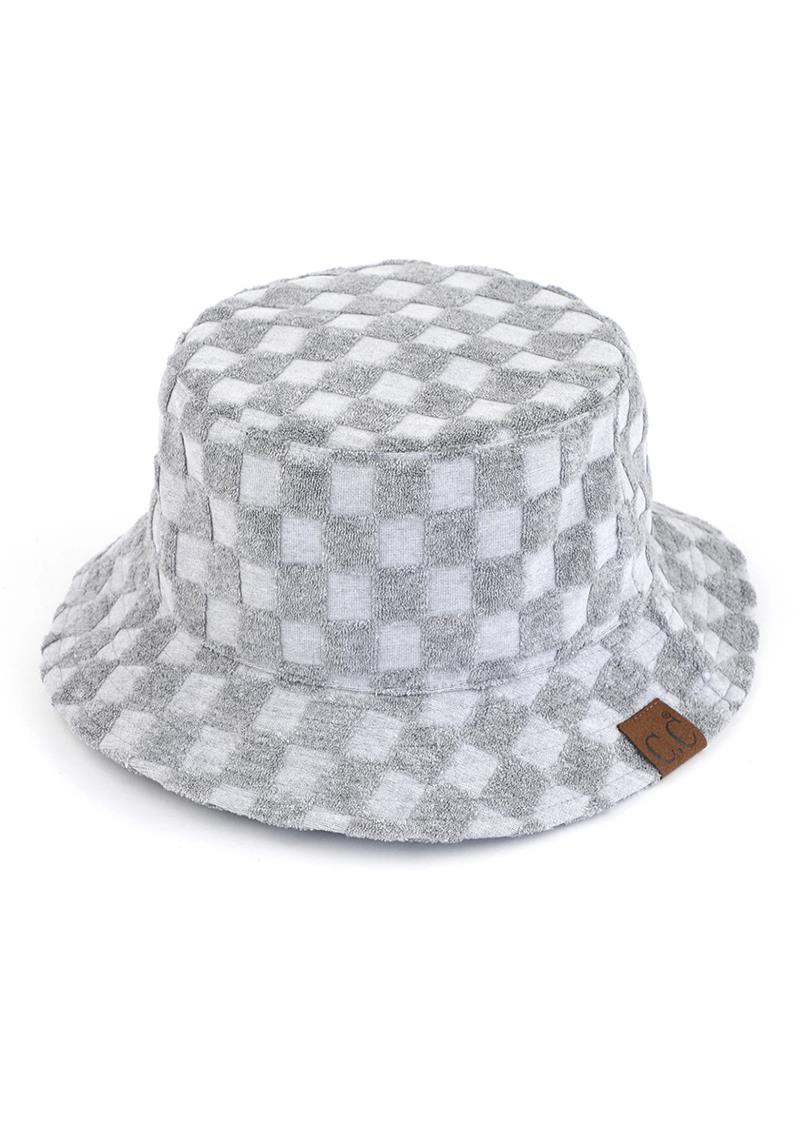 CC CHECKERED PATTERN TERRY CLOTH BUCKET HAT