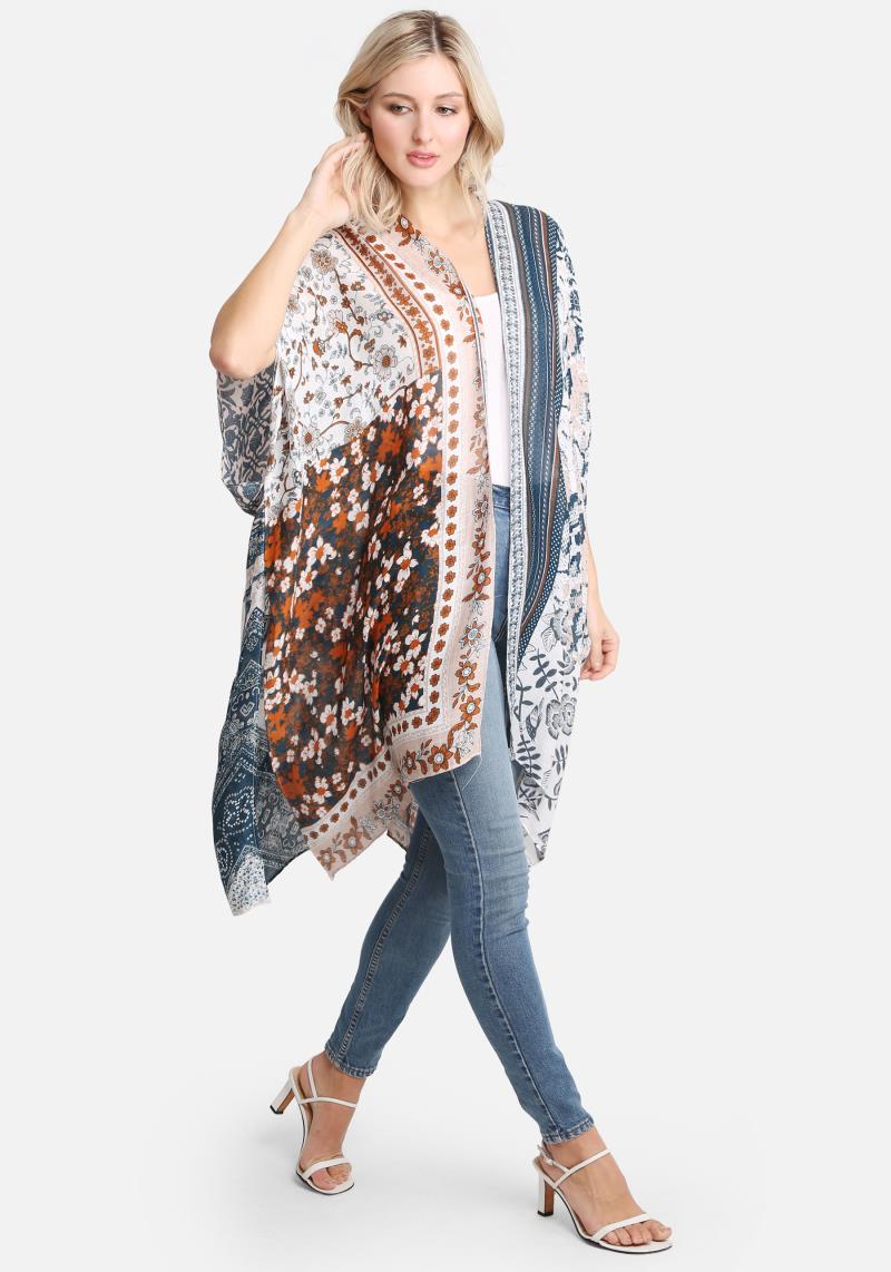 MIXED FLORAL PRINT COVER UP KIMONO
