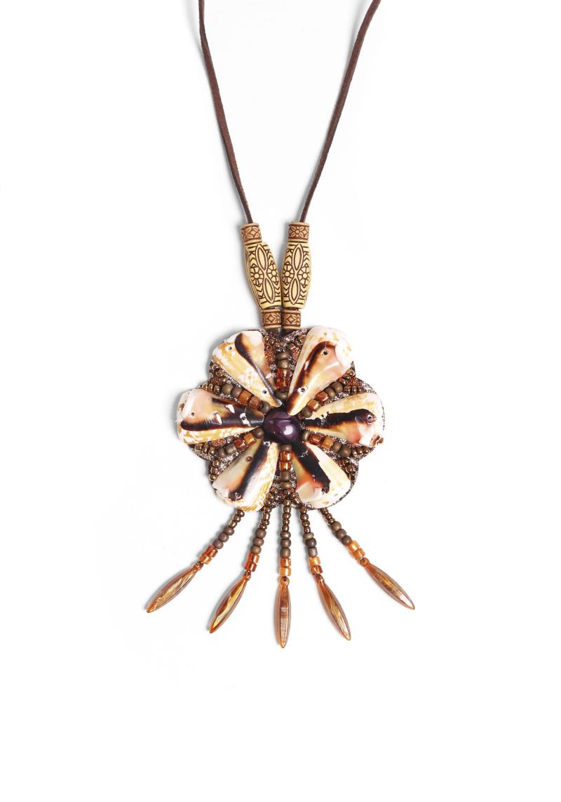 HANDMADE SEED BEAD TASSEL PENDANT LONG LEATHER LINE NECKLACE