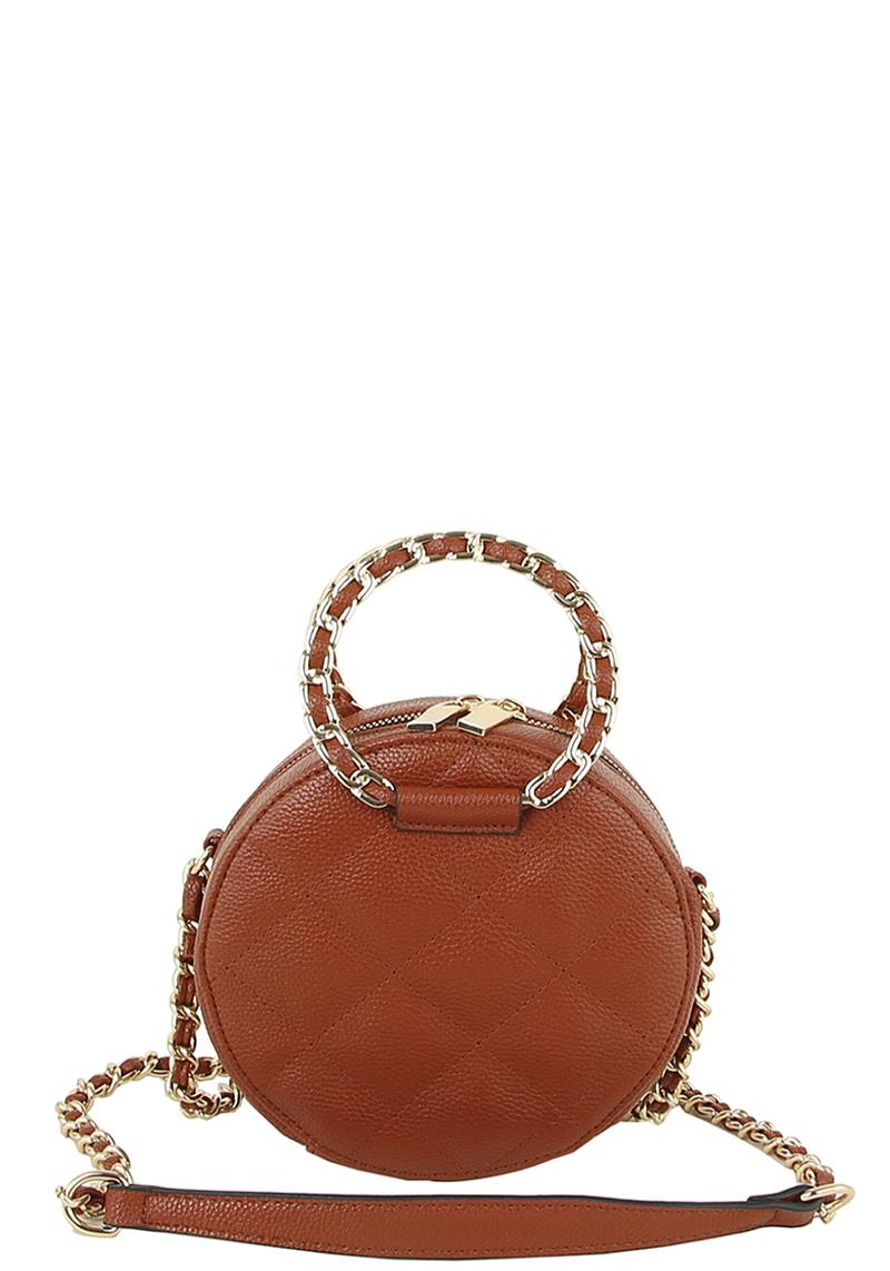 FASHION QUILT STITCH ROUND CHAIN LINK HANDLE TEXTURE ZIPPER CROSSBODY BAG
