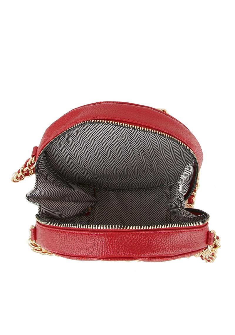 ROUND QUILT CHAIN HANDLE ZIPPER CROSSBODY BAG