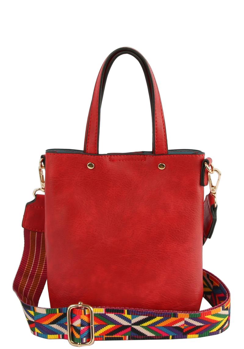 SMOOTH TEXTURED TOTE BAG WITH PATTERN STRAP