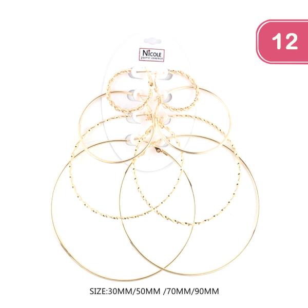 FASHION HOOP EARRING 4 PAIR SET (12 UNITS)