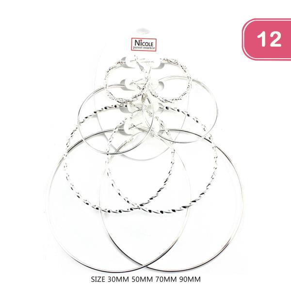 FASHION HOOP EARRING 4 PAIR SET (12 UNITS)