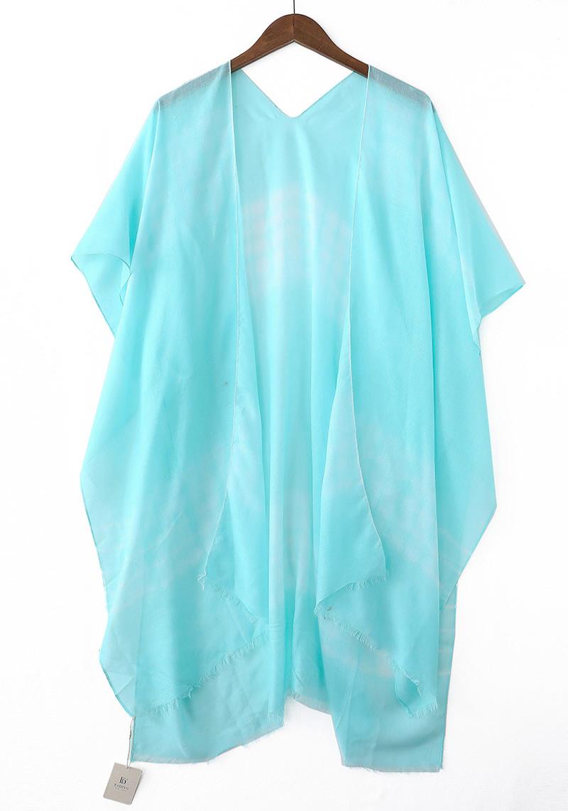 WATER PLAID PATTERN TIE-DYE PONCHO