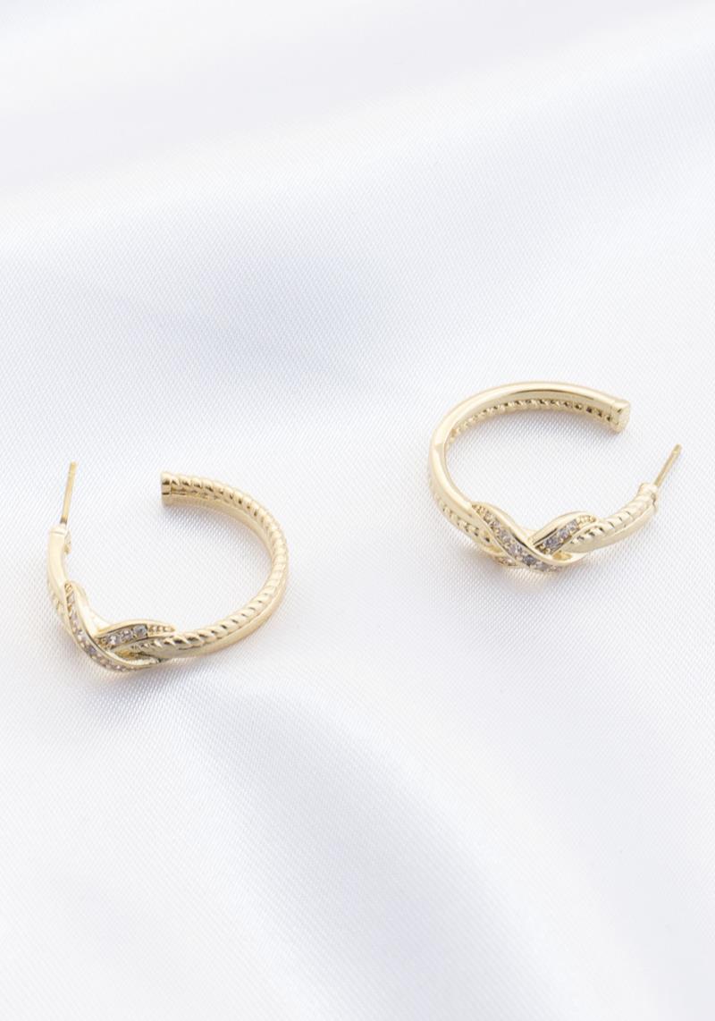 RHINESTONE INFINITY BOW OPEN HOOP EARRING