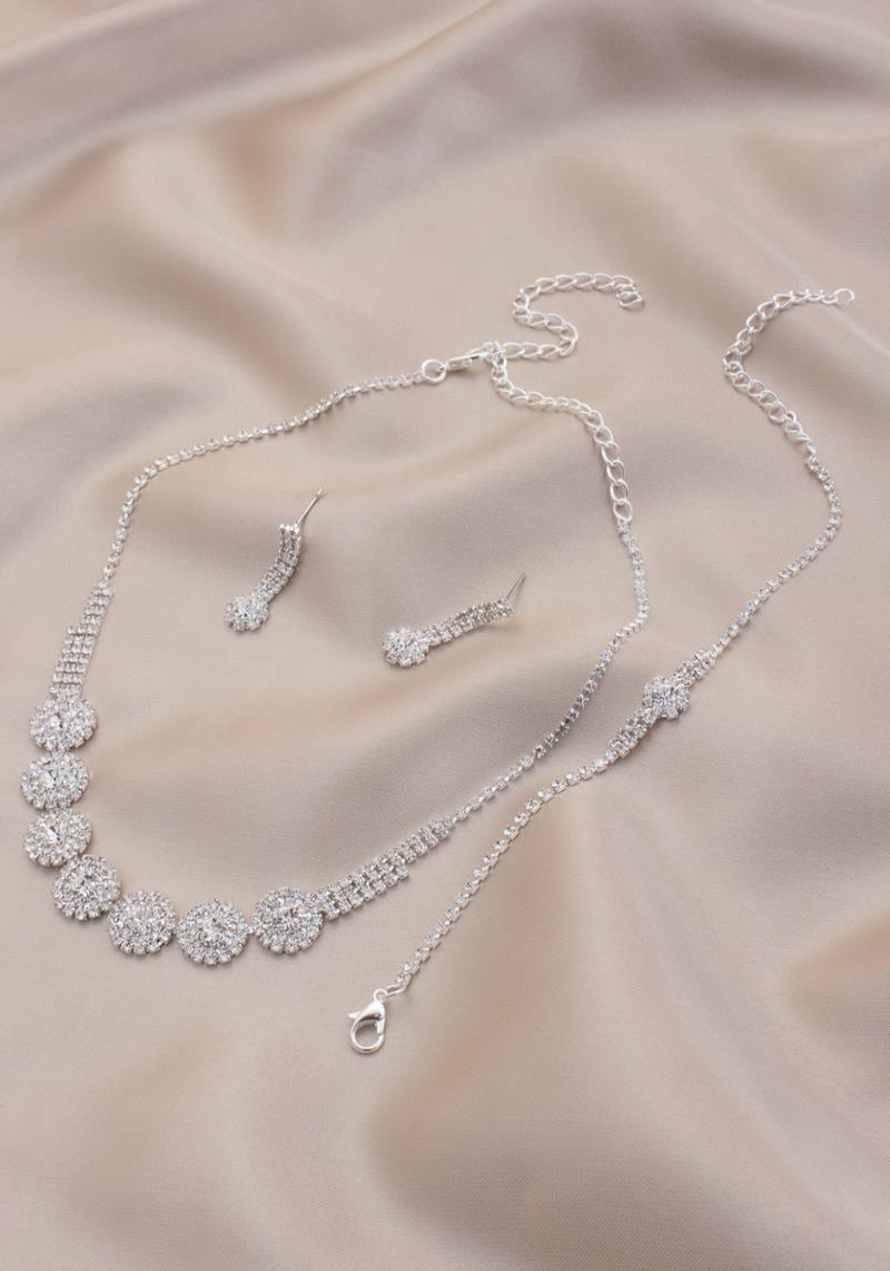 FLOWER PATTERN BRIDAL RHINESTONE BRACELET NECKLACE SET