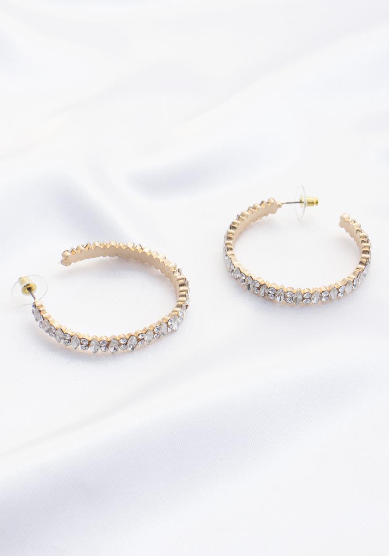 MARQUISE SHAPE RHINESTONE EDGE OPEN HOOP EARRING
