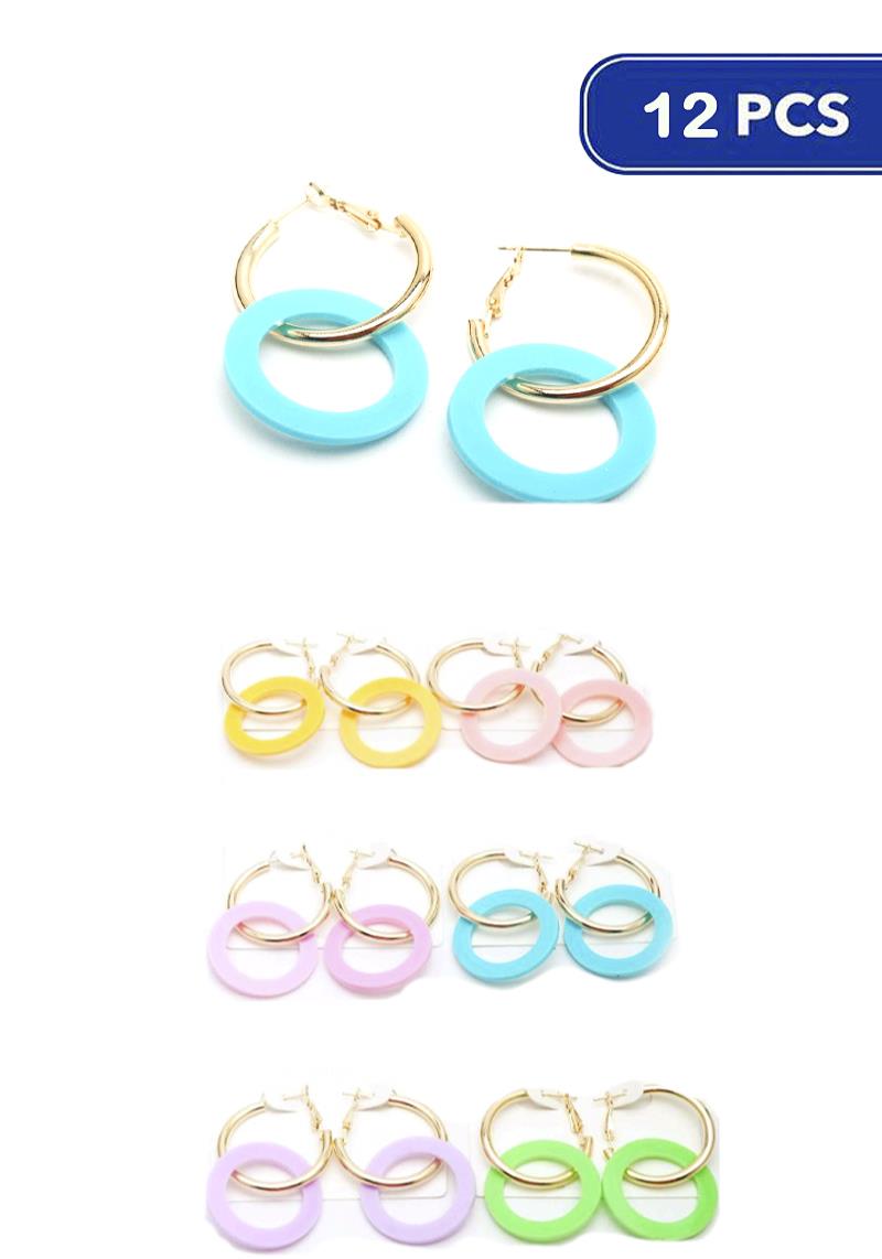 FASHION METAL ACETATE RING LINK DANGLE EARRING (12 UNITS)