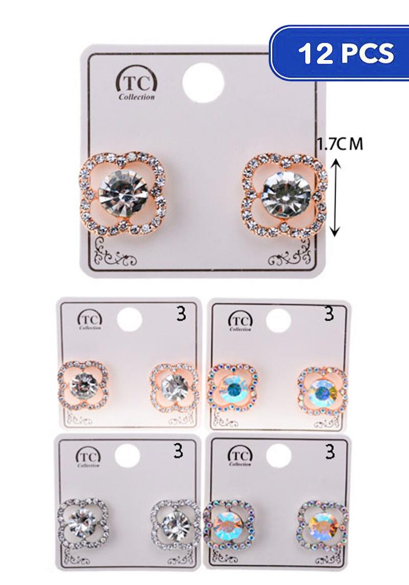FASHION RHINESTONE FLOWER EARRING (12 UNITS)