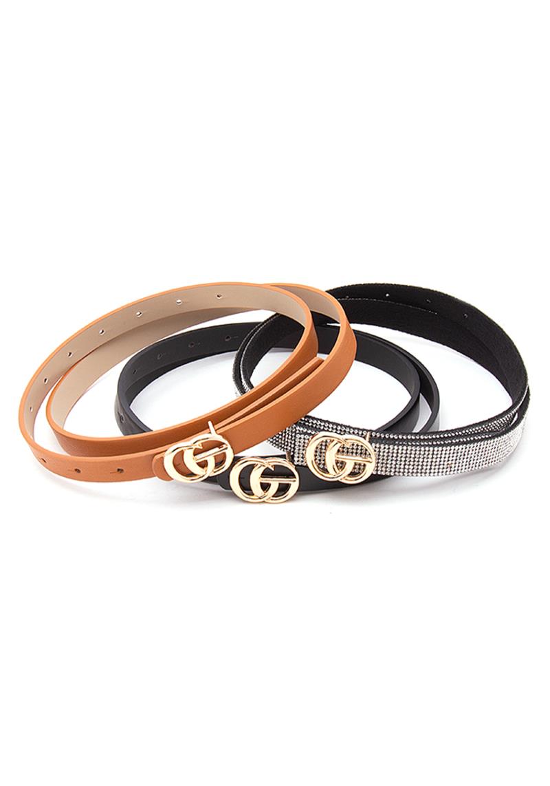 FASHION METAL LETTER PLAIN RHINESTONE 3 PC BELT