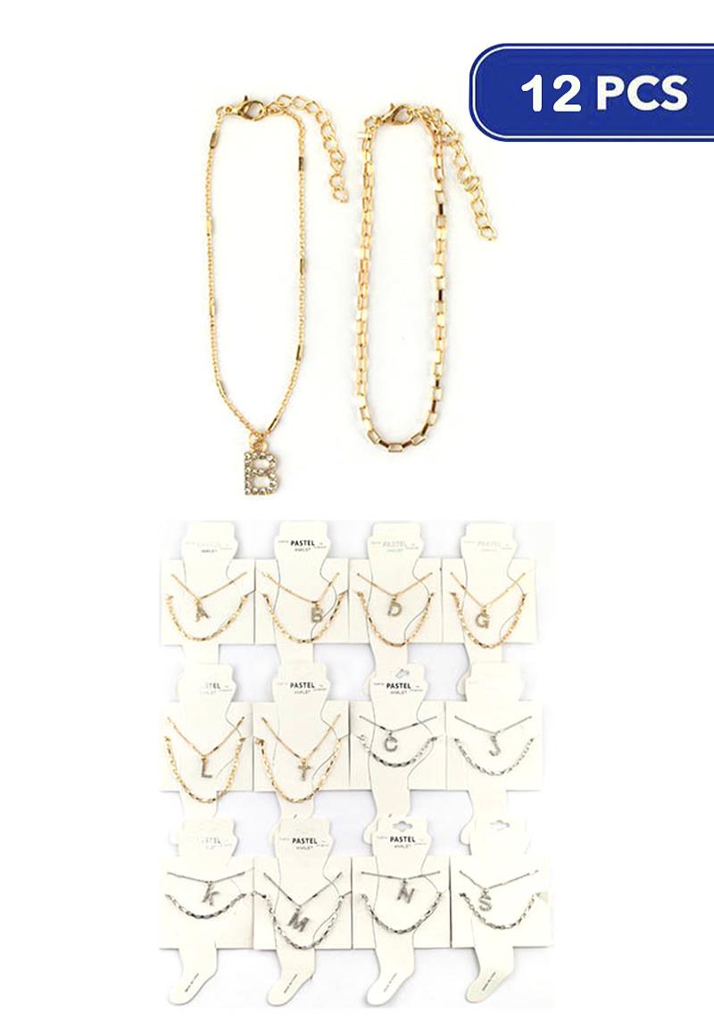 FASHION METAL INITIAL CHAIN ANKLET (12 UNITS)