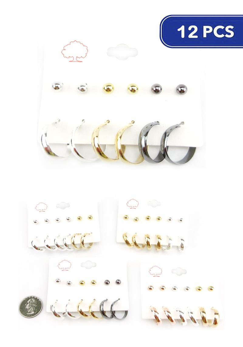 FASHION METAL HOOP MULTI EARRING SET (12 UNITS)