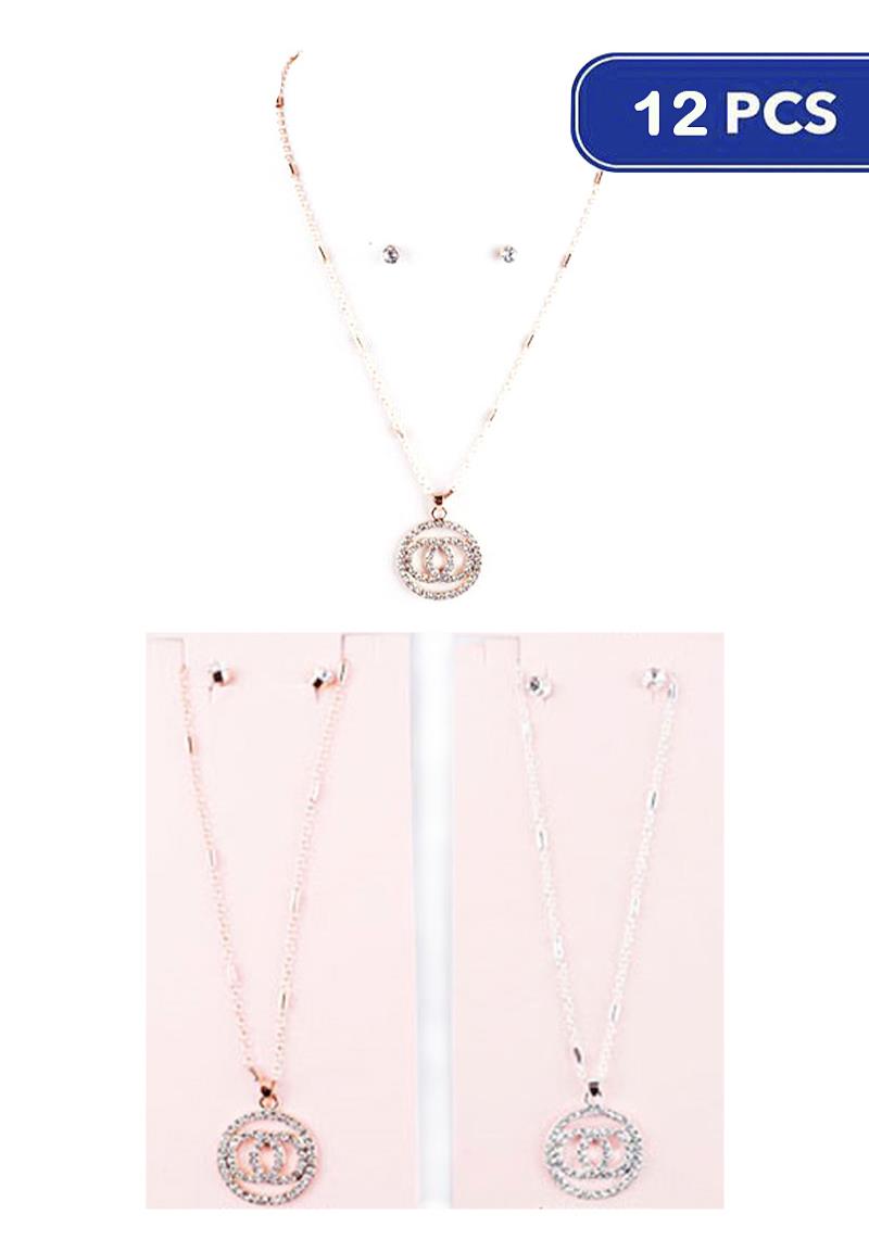 FASHION ROUND PENDANT NECKLACE EARRING SET (12 UNITS)