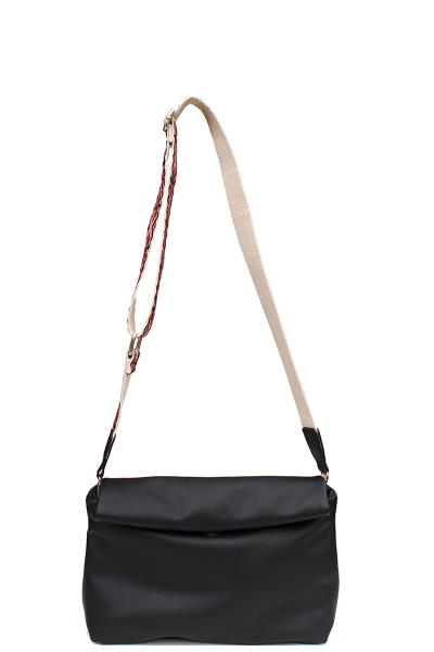 PLAIN CHIC FOLD CROSSBODY WITH PATTERN DESIGN STRAP