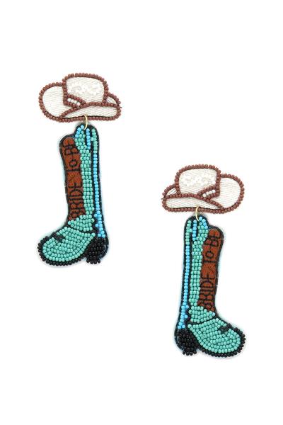 SEED BEAD THREAD WESTERN STYLE BOOTS EARRING