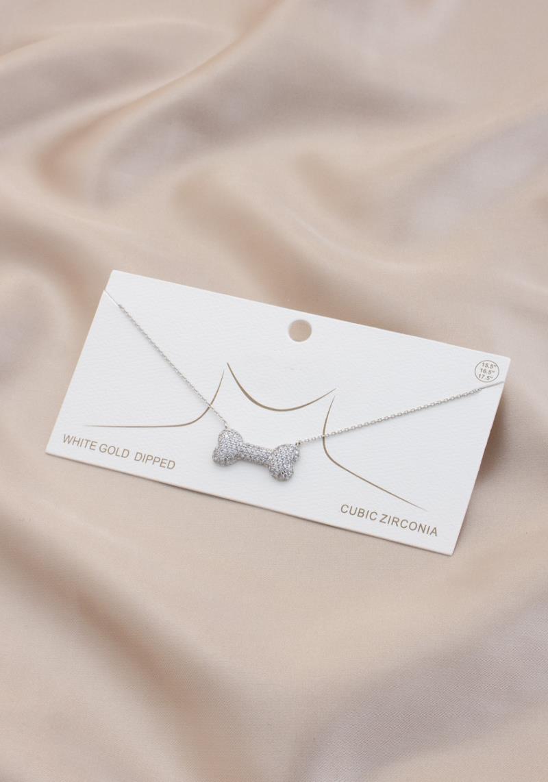 RHINESTONE DOG BONE PENDANT NECKLACE