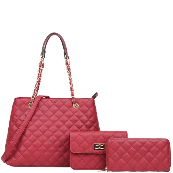 3IN1 QUILT TOTE WITH CROSSBODY AND WALLET SET
