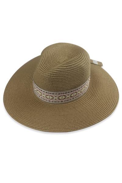 STRAW AZTEC STRAP PANAMA SUN HAT