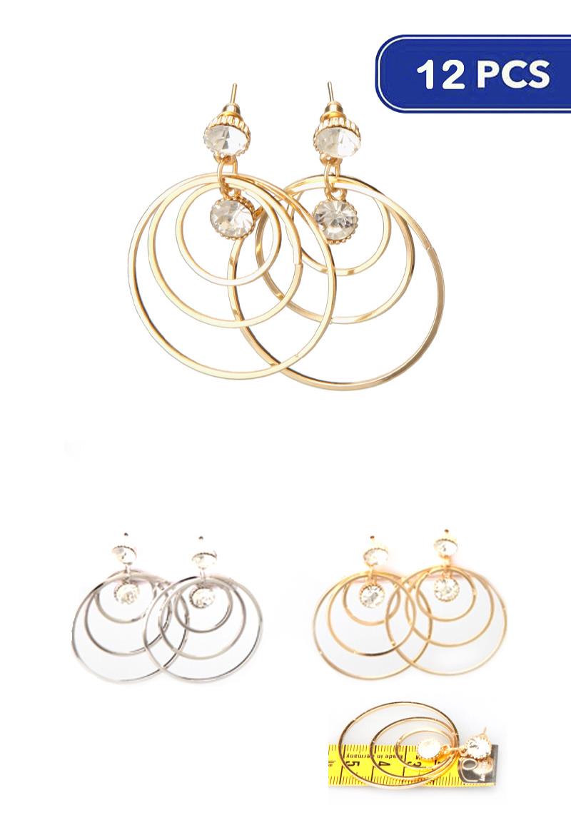 FASHION MULTI ROUND RHINESTONE DANGLE EARRING (12 UNITS)