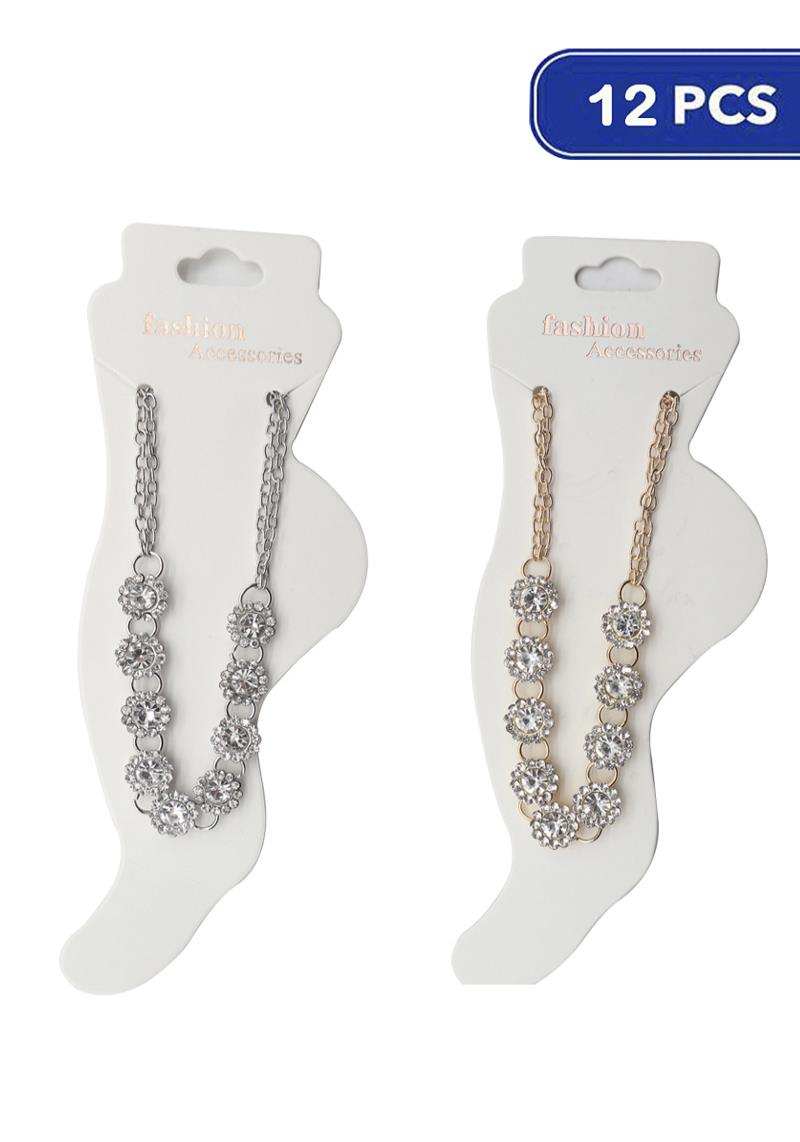 FASHION RHINESTONE METAL CHAIN ANKLET (12 UNITS)