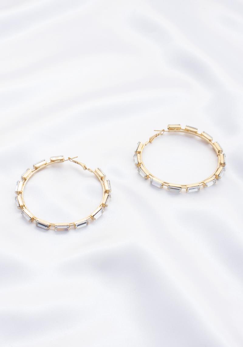RECTANGLE RHINESTONE HOOP EARRING