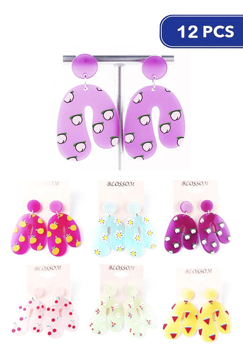 FASHION FRUIT PRINT U DANGLE EARRING (12 UNITS)