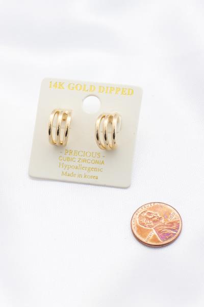 TRIPLE RING 14K GOLD DIPPED EARRING