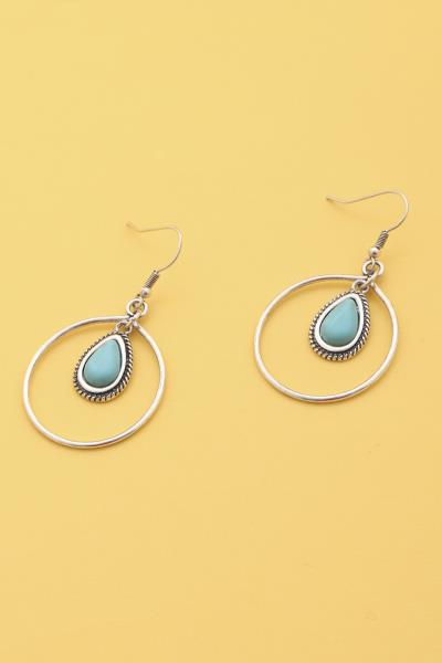 TEARDROP CIRCLE METAL DANGLE EARRING