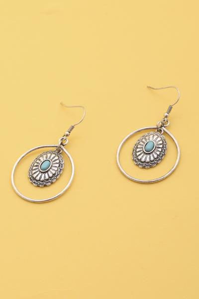 OVAL CONCHO METAL DANGLE EARRING