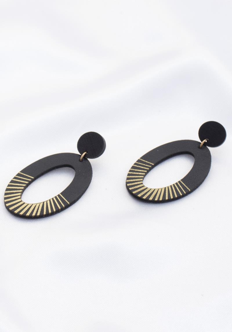 PU LATEHER OVAL DANGLE EARRING