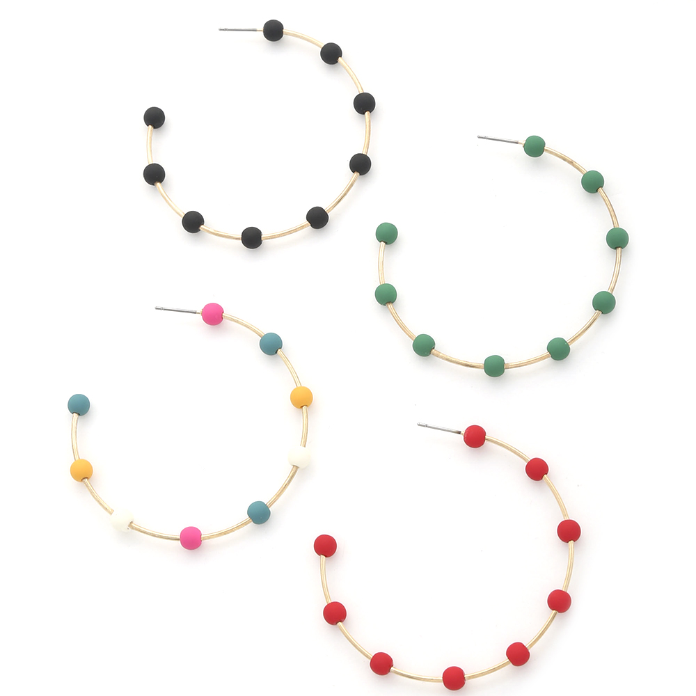 BEADED OPEN HOOP EARRING