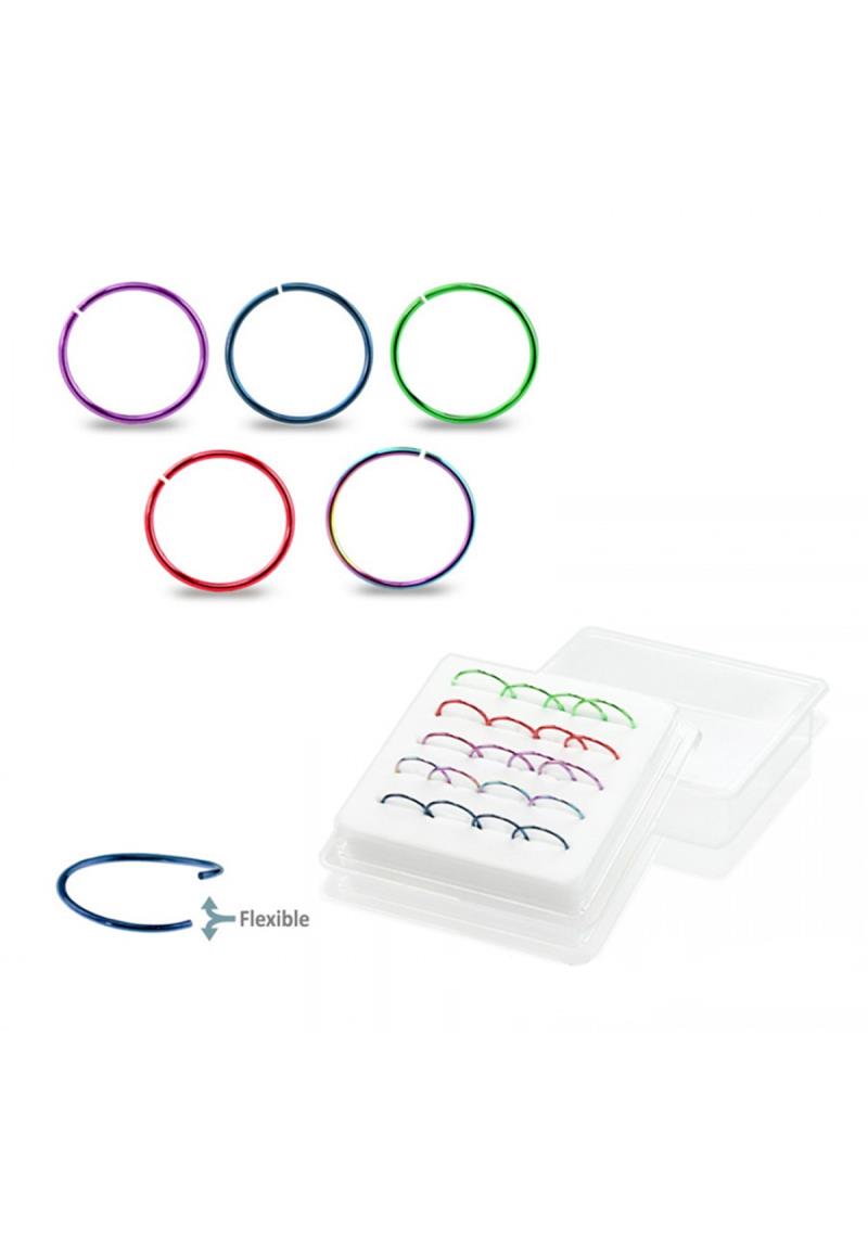 RAINBOW SURGICAL STEEL HOOP NOSE RING (20 PC)