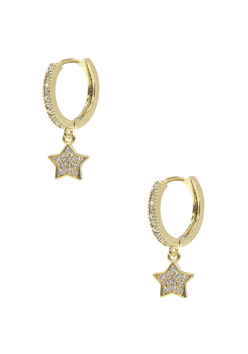 CUBIC ZIRCONIA HUGGIE HOOP WITH STAR EARRING