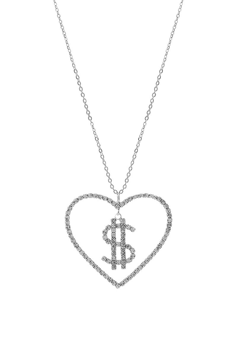 RHINESTONE DOLLAR IN HEART NECKLACE