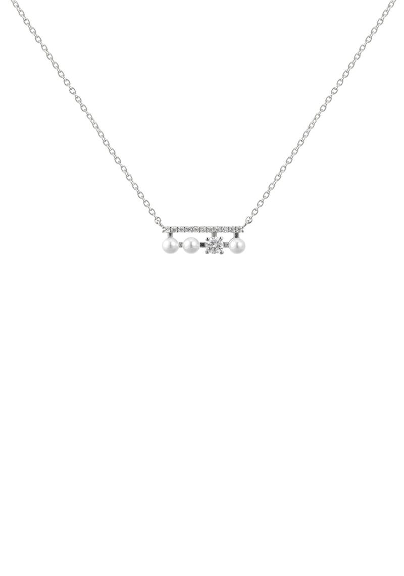 CUBIC ZIRCONIA BAR PEARL PENDANT NECKLACE