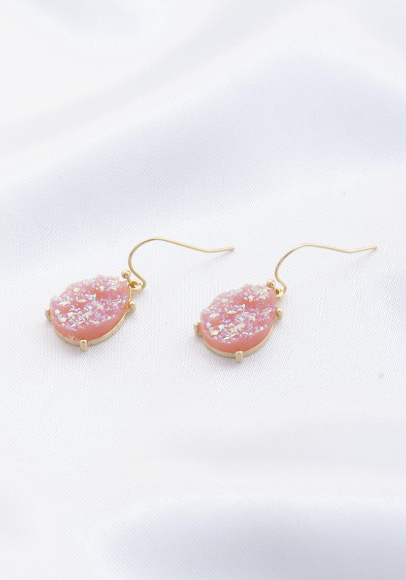 FAUX DRUZY STONE TEARDROP DANGLE EARRING