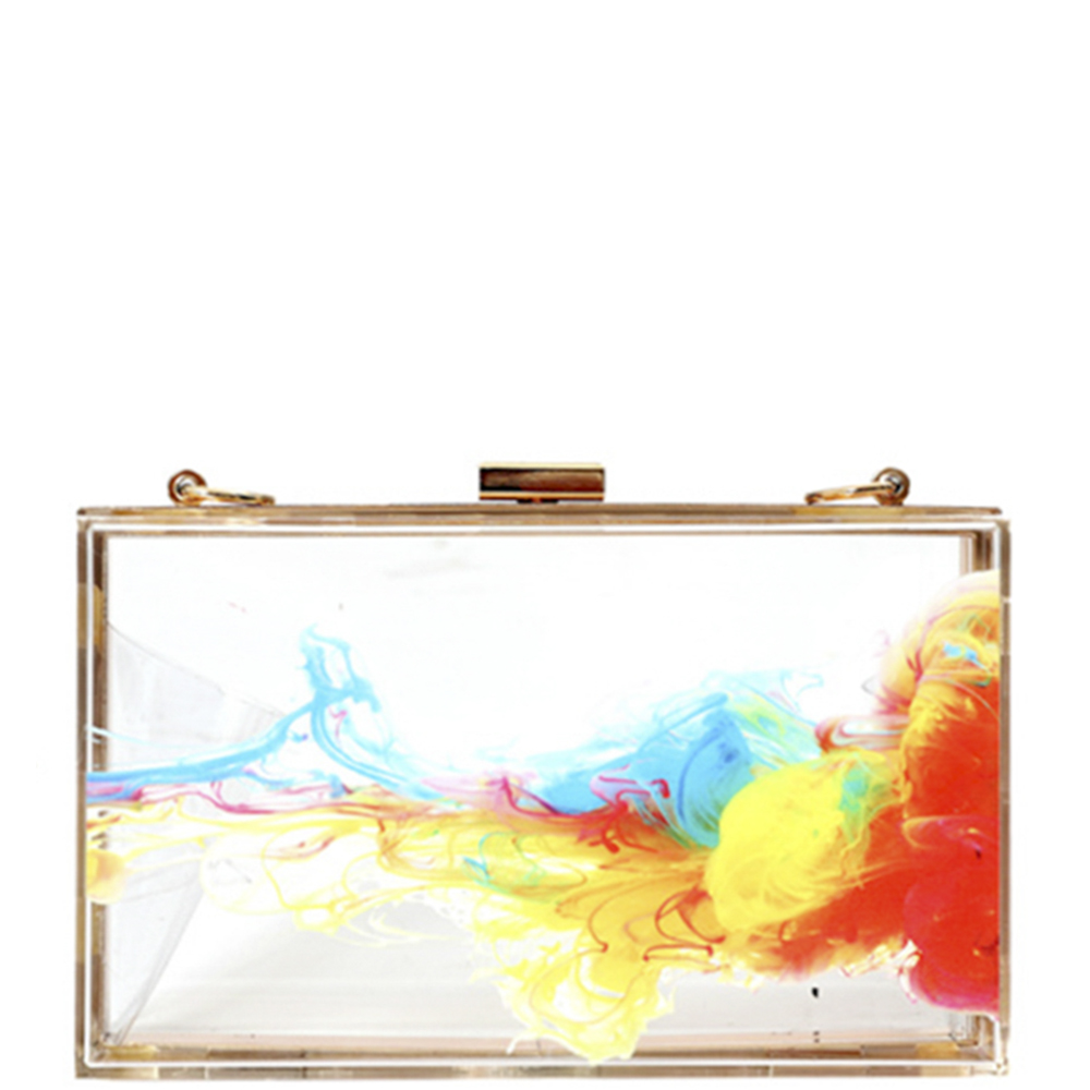 FASHION WATER PAINT ABSTRACT METAL CLUTCH BAG