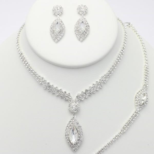 MARQUISE RHINESTONE BRACELET NECKLACE SET