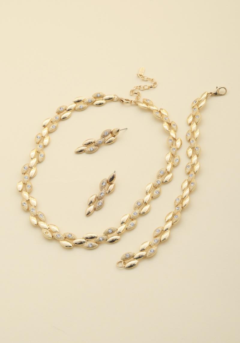 MARQUISE METAL RHINESTONE BRACELET NECKLACE SET