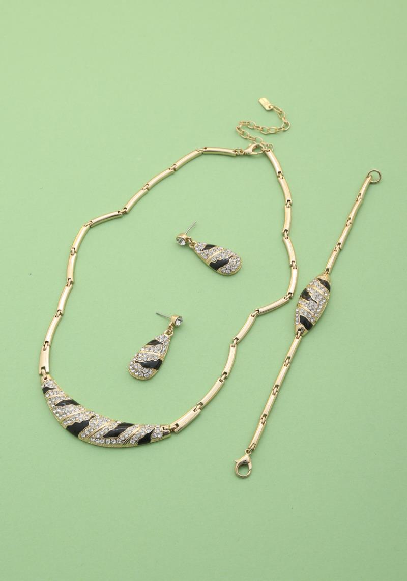 TIGER PATTERN RHINESTONE METAL NECKLACE