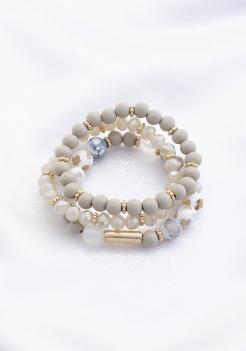 GLASS WOOD BEADED BRACELET SET