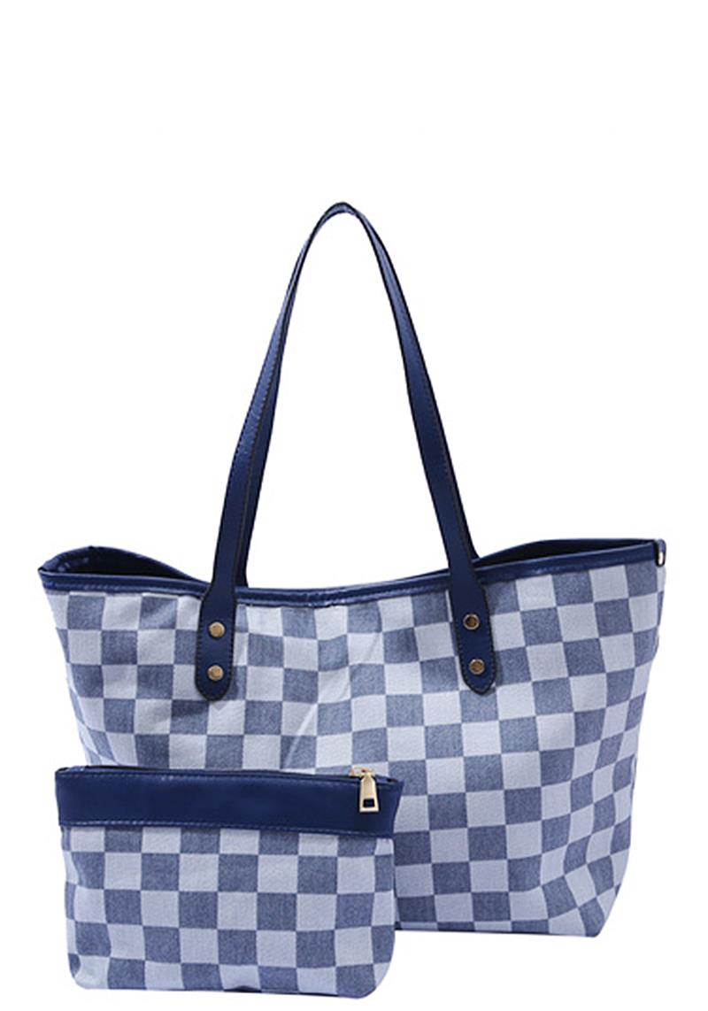 2IN1 CHECKER TOTE BAG WITH MINI POUCH BAG SET