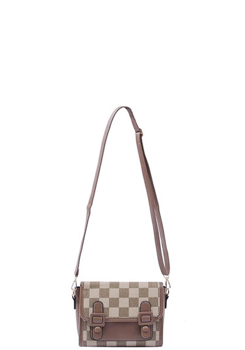 CHECKER PATTERN LONG STRAP CROSSBODY BAG
